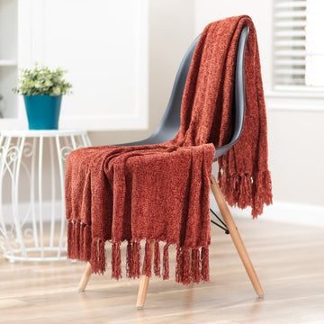 Voand Chenille Woven Polyester Velvety Texture Decorative Blanket